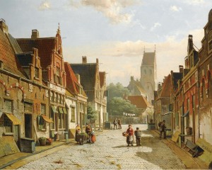Street scene with church on the back